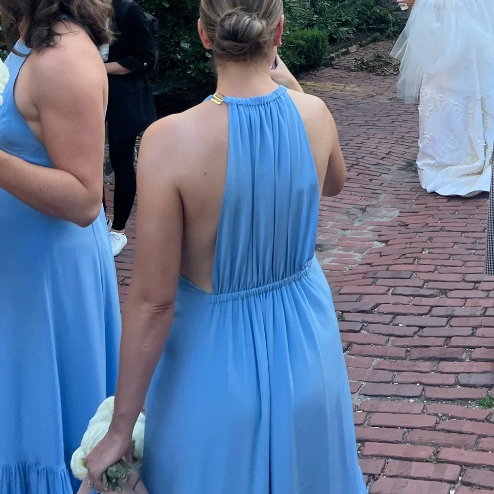 Custom made Light Blue Halter 100% silk maxi Dress - Picture 2 of 3